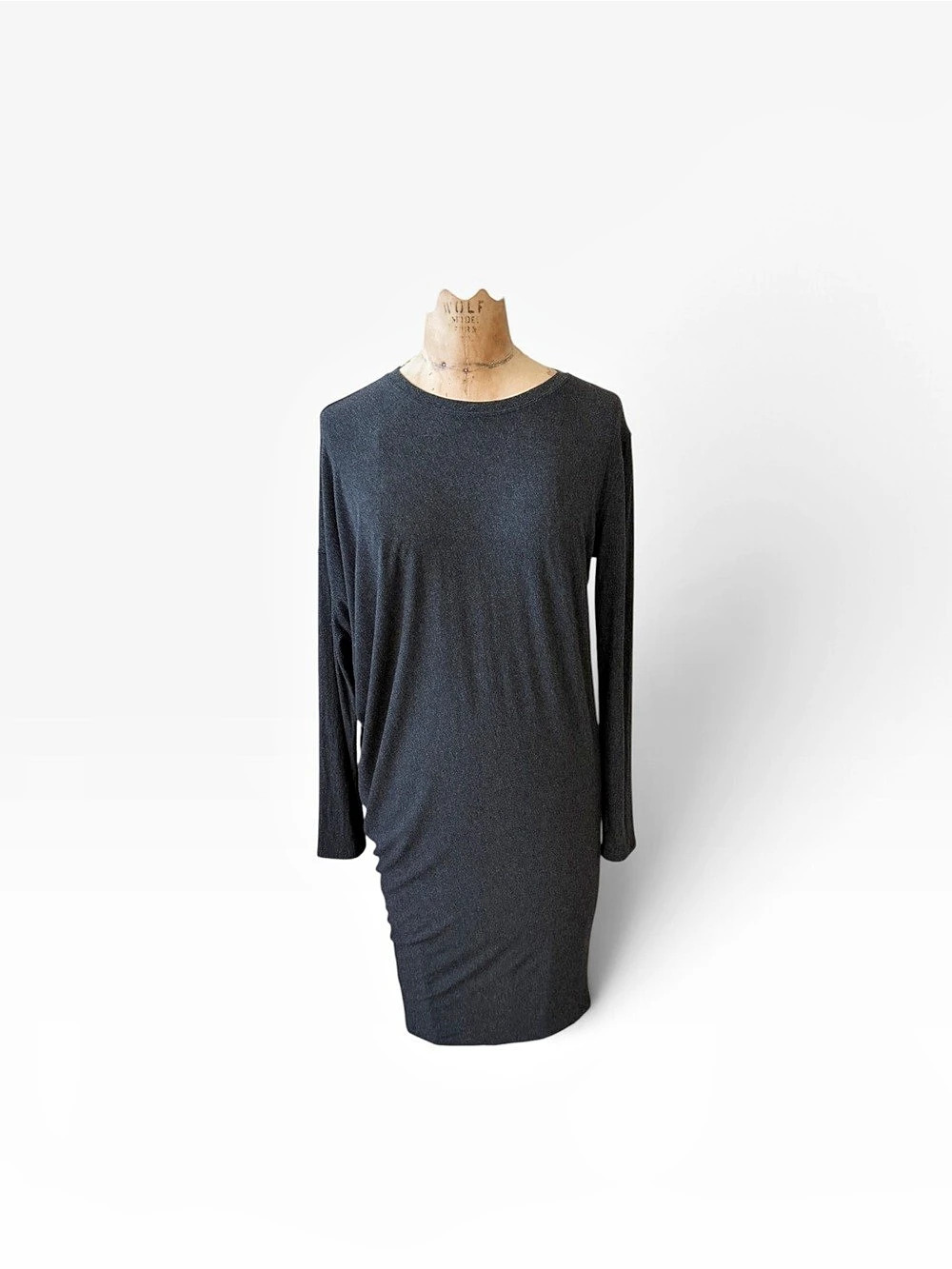 Kit and Ace Wave Long Sleeve Asymmetrical Midi Dress in Black 6 Cashmere Blend